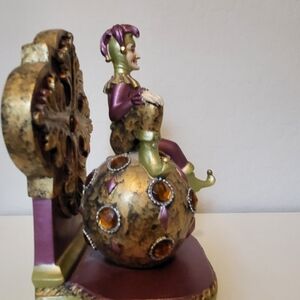 Whimsical Jester Bookend in Gold and Purple